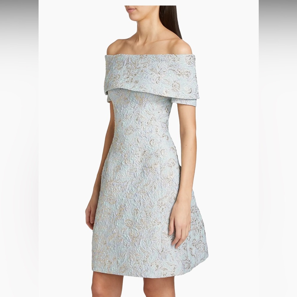 Rickie Freeman for Teri Jon Strapless Metallic Jacquard Cocktail Dress - Picture 5 of 16